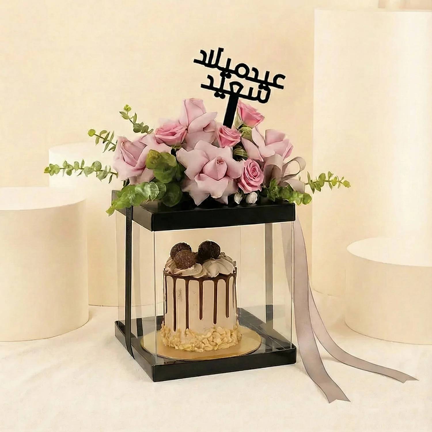 هدايا عيد الميلاد | ستاند ورد ارجواني مع كيك فيريرو روشيه