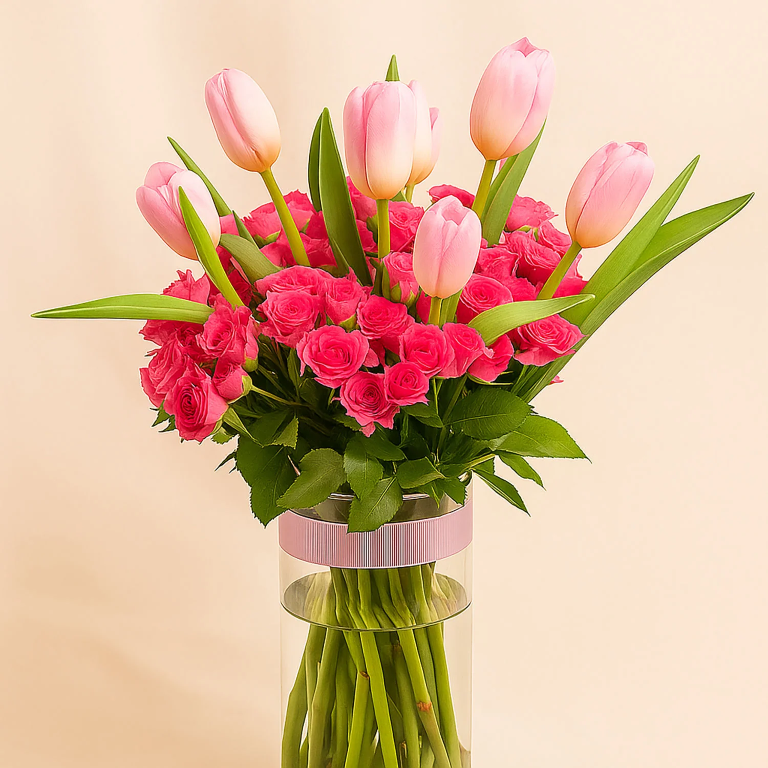 فازة ورد فوشي و توليب راقية - Image 3