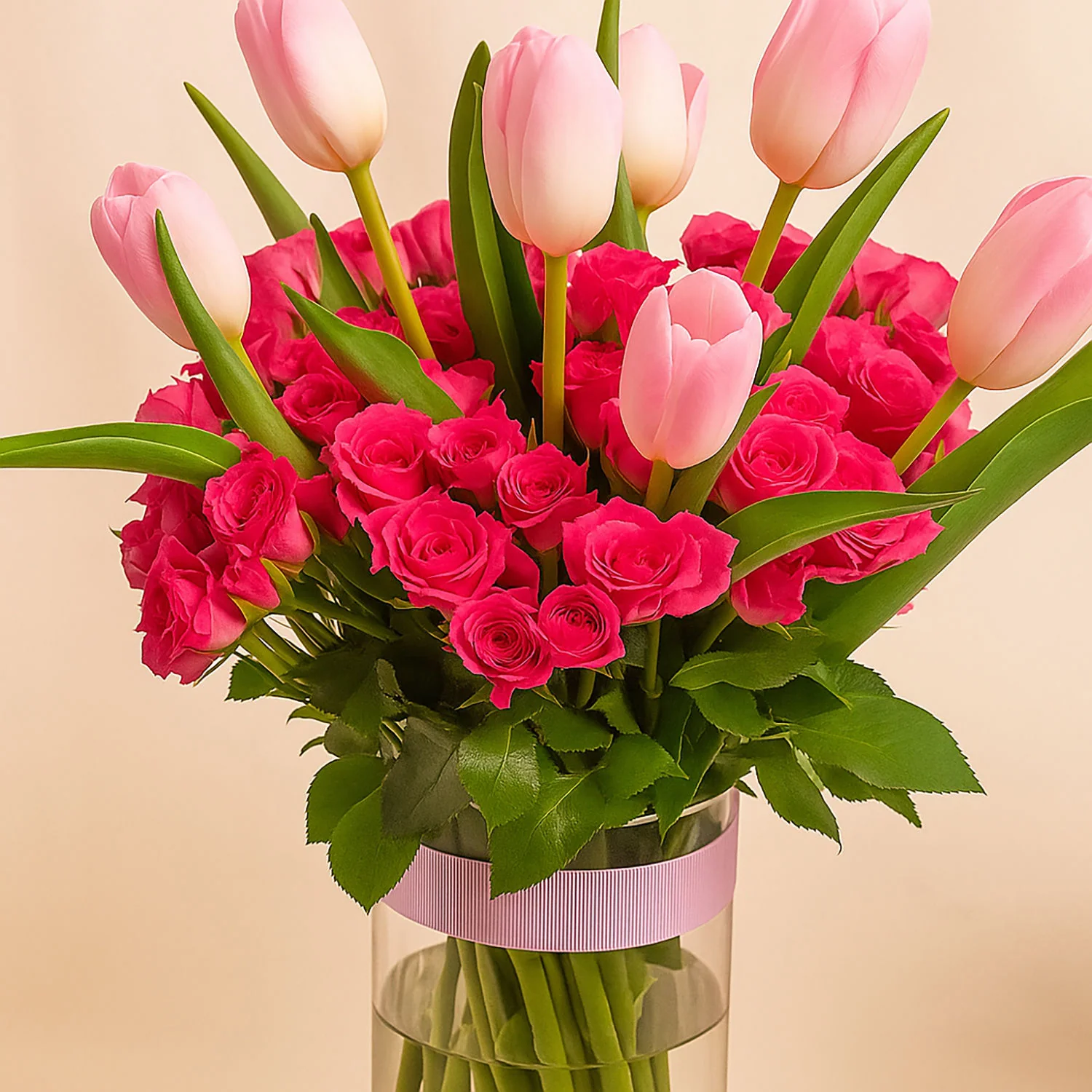 فازة ورد فوشي و توليب راقية - Image 4