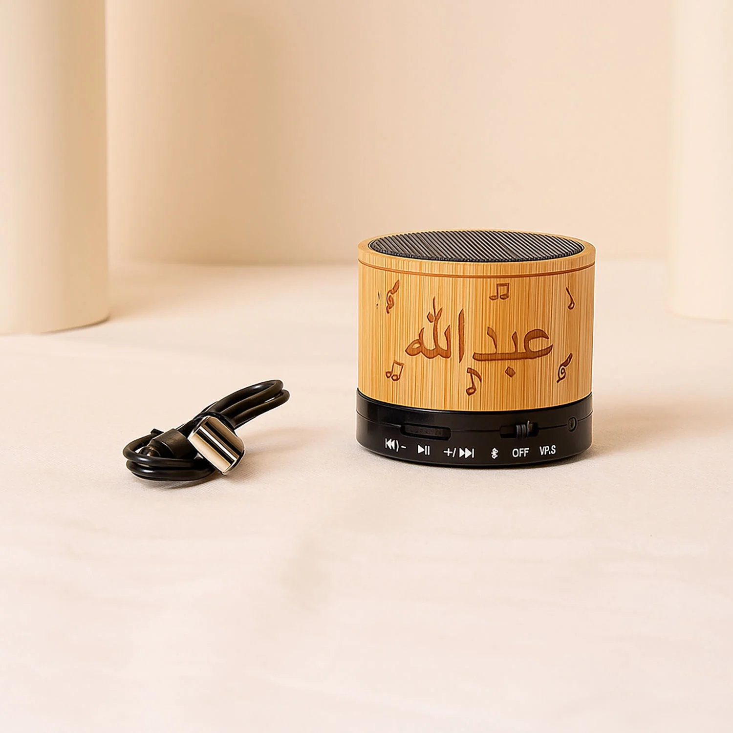 سماعة سبيكر من الخيزران منقوشة حسب الطلب - Image 3
