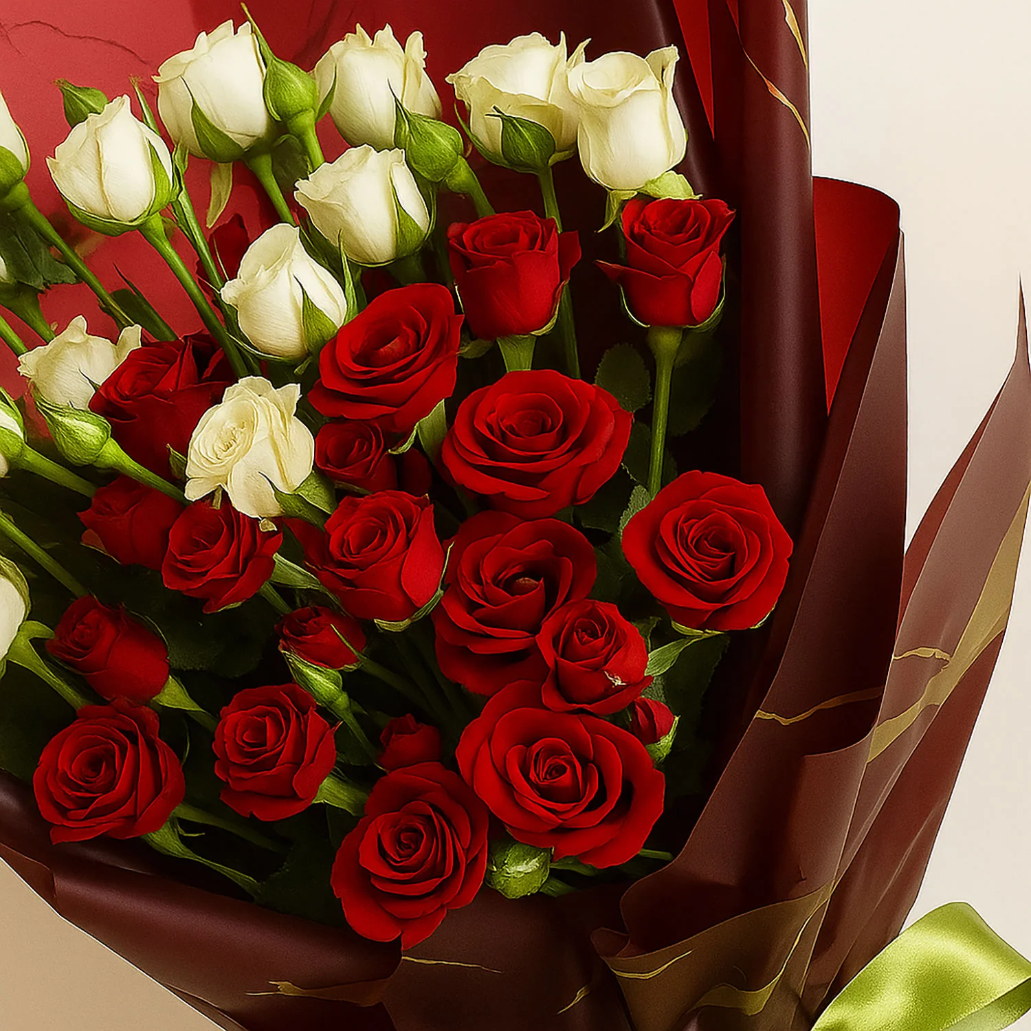 بوكيه ورد سبري روز أحمر و أبيض - Image 2